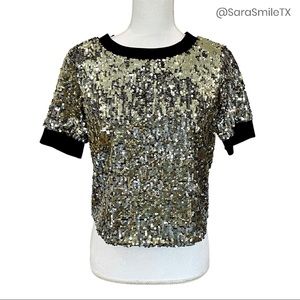 AO.LA by ALICE+OLIVIA - Danica - Gold & Silver Sequin Short Sleeve Top